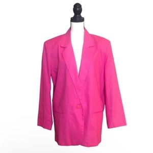Vintage Oleg Cassini Linen Blend Hot Pink Oversized Power Blazer 80s 90s Size 1X
